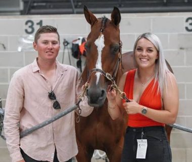 First time race winner Aleisha Bond is with trotter Gold Sovereign and her partner Josh Gallagher