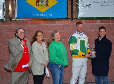 Joe Columbo is the meet’s leading trainer. Pictured left to right are Alex Kraszewski Publicity, Patty Brittingham