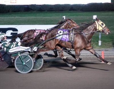 Dojea Gizmo and driver Yannick Gingras winning at The Meadowlands