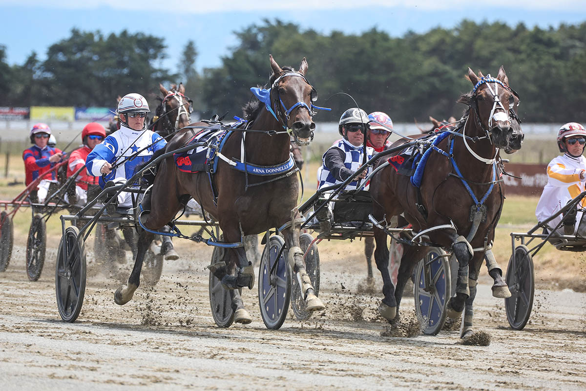 Little Spike (outside0 chasing down Rock N Bust (Race Images Photo)